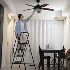 Four step ladder, lightweight folding four step stool, wide anti slip pedal and safety handle, sturdy steel ladder