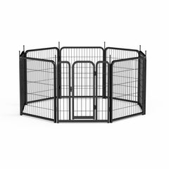 Outdoor dog fence, 8-piece board dog fence. 31 inch portable pet sports fence. Black, 26.3 inches wide x 31.5 inches high.