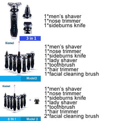 Kemei 7 in 1 Men's 3D Electric Shaver 3 in 1 Beard Trimmer Rechargeable Razor for Men Shaving
