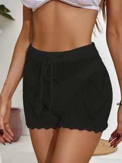 Hook flower hollowed out beach shorts with drawstring