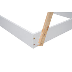 Twin Size Tent Floor Bed with Triangle Structure  White+Natural