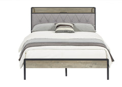 Bed frame with charging station full size, Grey, 83.1'' L x 56.1'' W x 39.2'' H.