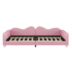 Full size Upholstered Daybed, Sherpa Fabric Sofabed with Cloud-Shaped Backrest, No Box-spring Needed, Pink