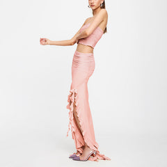 Summer new one shoulder jellyfish lace set skirt spicy girl outfit