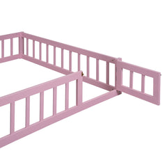 Wooden Full Size Children's Bed with Detachable Headboard and Integrated Clothes Drying Rack, Pink