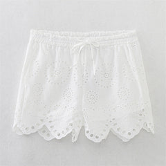 Summer NewStyle Women's Fashion Casual Short Sleeve Hollow Embroidered Shirt Shorts