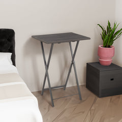 Folding office desk TV tray table set of 4 TV trays with storage rack wooden folding TV tray foldable snack table, rural gray