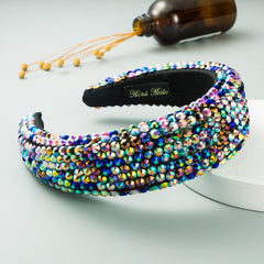 Ins Super Flash Full Drill 4.5cm Wide Brimmed Headdress Thickened Sponge Solid Color Headband Ladies Press Release Art Headband