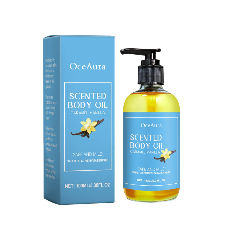 Caramel Vanilla Body Oil Hydrates Hydrating Skin Care Soothing Nourishing Skin Massage Oil