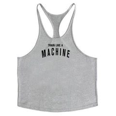 Bodybuilding and fitness vest printed with fine straps deep digging weightlifting pure cotton vest training suit
