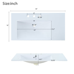 36" Single Bathroom Basin Sink, Left Offset Sink Vanity Top Only, 3-Faucet Holes, Resin