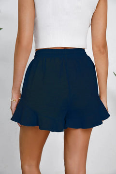 Women's cotton and linen shorts with ruffled edges and drawstring casual pants for women