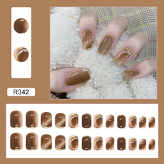 Wearing Warm Brown Brown White Double Spell Smudged Golden Texture Ins Style Manicure Patch The Finished Product Is Removable