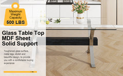 Dining table Modern tempered glass dining table Large modern office desk with silver plated metal legs and MDF crossbars
