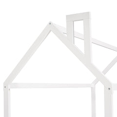 {Slats are not included}Twin Size Wood Bed House Bed Frame with Fence for KidsTeens Girls Boys {White}