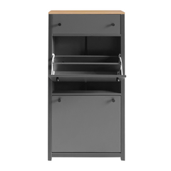 ONTREND functional with 2 flipped drawers, top shoe cabinet with adjustable panel, independent shoe rack, gray