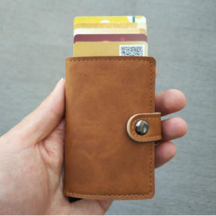 RFID Protected Vintage Automatic Leather Credit Card Holder Men Aluminum Alloy Hasp Business ID Multifunction Cardholder Wallet