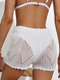 Hook flower hollowed out beach shorts with drawstring