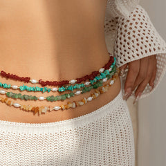 Gravel imitation pearl beach waist chain waist chain jewelry versatile single-layer bead body chain