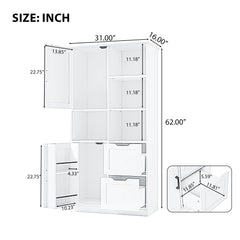 Bathroom storage cabinet with doors and drawers, multiple storage spaces, independent, open adjustable shelves, white