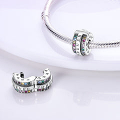 Copper plated S925 silver FOREVER colorful heart clip beads string DIY bracelet necklace