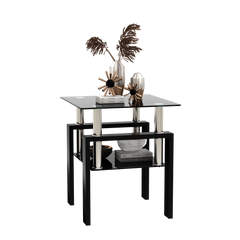 1-Piece Modern Tempered Glass Tea Table Coffee Table End Table, Square Table for Living Room, Black