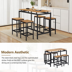 TREXM 5-piece compact bar table with table and stool - modern industrial design brown