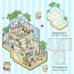 Landscape stickers large 3D stereoscopic scene collage miniature scene ledger stickers DIY stickers