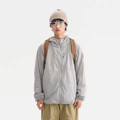 Camouflage Spliced Thin Hooded Sun Protection Clothing Men's Outdoor Sports Reflective Design Casual Jacket Trendy