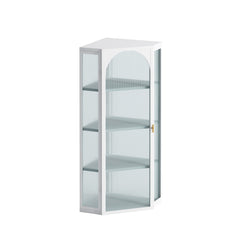 Glass Door Wall Mounted Corner Cabinet with Featuring Four-tier Storage  White