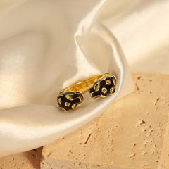 Black Panther Diamond Set Enamel Glazed Open Ring Fashionable and niche Design Jewelry for Women