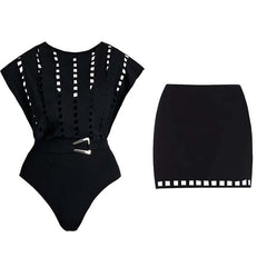 V-neck hollow sexy one-piece swimsuit women's set