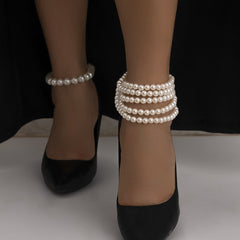 Light luxury style imitation pearl sexy chain ankle chain double-layer temperament bead ankle loop