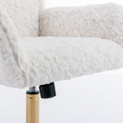 Artificial rabbit hair gold metal base home office chair adjustable chair rotating office chair, dressing chair (beige)
