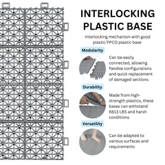 12 x 12 inch gray interlocking deck tiles, plastic waterproof, weighing up to 6613 pounds, with a rose pattern pack of 12
