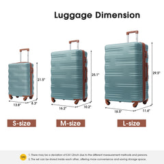 Hardshell Luggage Sets 3 Pcs Spinner Suitcase with TSA Lock Lightweight 20''24''28''  Green + ABS