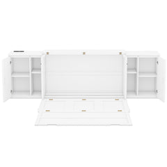 Queen Size Murphy Bed with Shelves, Cabinets and USB Ports,White