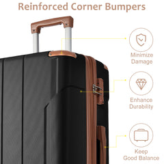 Hardshell Luggage Spinner Suitcase with TSA Lock Lightweight Expandable 24'' (Single Luggage) Black Brown + ABS + 24 Inch
