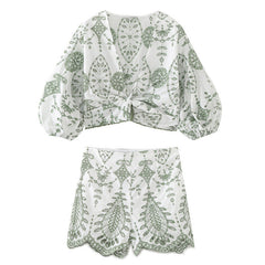 Fashionable Casual Loose Embroidered Short Top and Shorts for Women