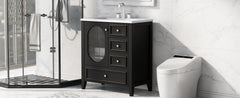 30" Bathroom Vanity with Sink, Bathroom Vanity Cabinet with Three Drawers and Door, Solid Wood and MDF, Black