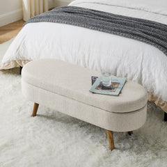 Ottoman Oval Storage Bench Rubber Wood Legs Beige(43.5"x16"x16")