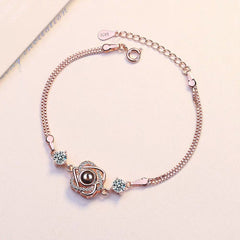 Customized color photo projection s925 pure silver six pointed star bracelet with 100 languages for birthday commemoration