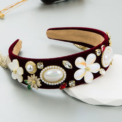 Vintage Baroque New Flower Pearl Tassel Hair Charm Velvet Fabric Headband Accessories
