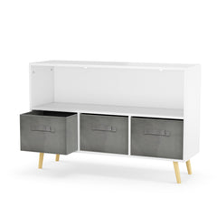 Kids bookcase with Collapsible Fabric Drawers Children's Book Display Toy Storage Cabinet Organizer White/Gray