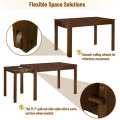 TOPMAX 65 "5-piece set with wheels and expandable dining table set 17.7" pull-out side table and small dining chair Brown