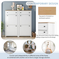 ONTREND ultra-thin shoe cabinet set with 4 flip drawers and adjustable panel top shoe rack, white