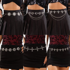 Gothic style spider web iron chain body chain retro carved sunflower alloy waist chain