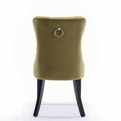 High-end Tufted Solid Wood Contemporary Velvet Upholstered Dining Chair with Wood Legs Nailhead Trim 2-Pcs Set Olive-Green