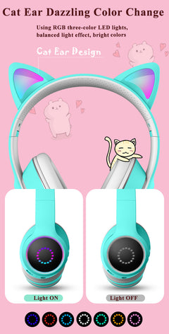 AKZ-K26 Head Mounted Bluetooth Cat Ears Luminous Cute Cool Card Wireless Sports Stereo Headset