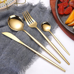 Portuguese Stainless Steel Knife Fork Spoon Golden Steak Knife Fork Set Four-Piece Tableware Set